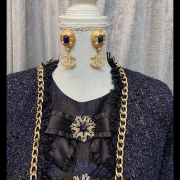 Gold Designer Logo Earrings - Picture 4 of 5